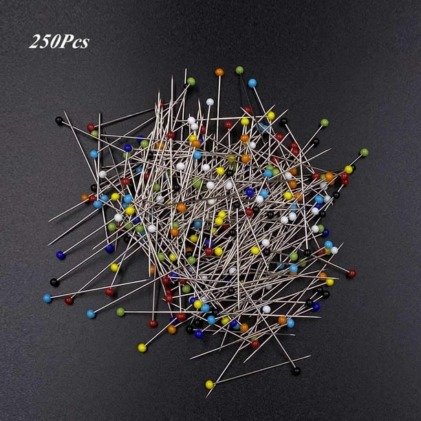 250PCS Sewing Pins for Fabric, Straight Pins with Colored Ball Glass Heads  Long 1.5inch, Quilting Pins for Dressmaker, Jewelry DIY Decoration, Craft