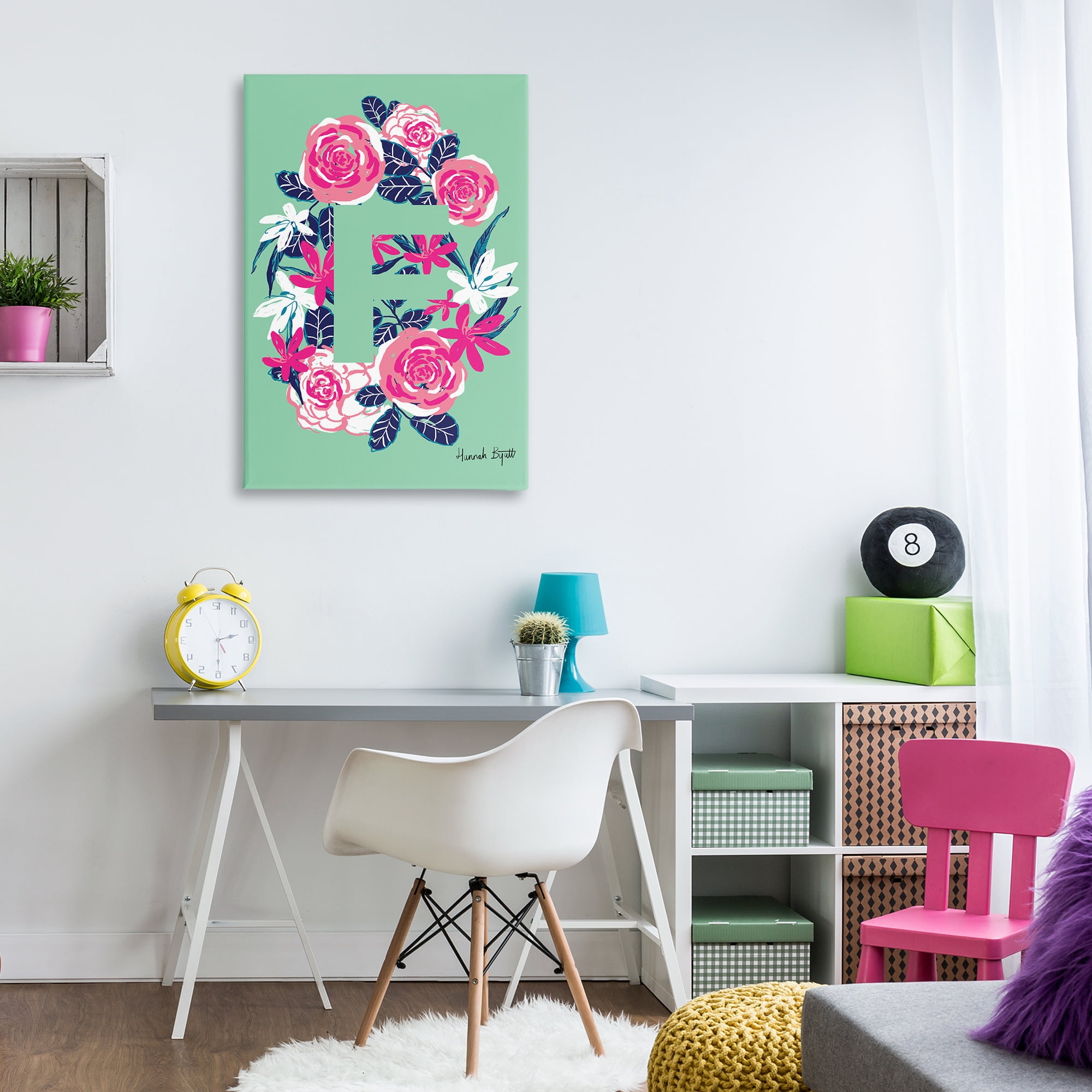 Stupell Industries Floral Bloom Letter F Botanical & Floral Painting Gallery Wrapped Canvas Art Print Wall Art, 24 x 36