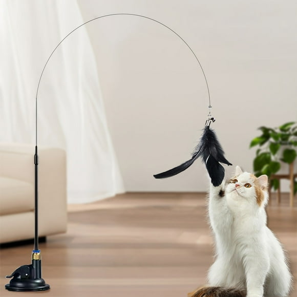 Cats Toy With Feathers And Bells Suction Cup Wand Interactive Play Stick For Kittens Include Pet Teaser