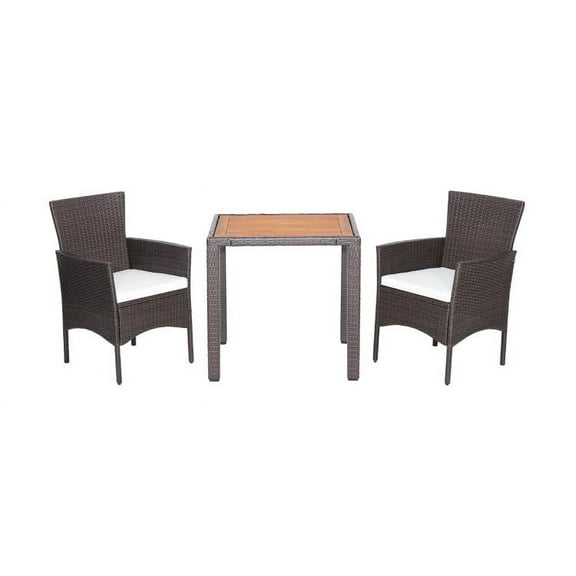 Topcobe 3 Pieces Patio Wicker Furniture Set with Acacia Wood Table Top, Outdoor Patio Set