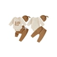 thumbnail image 3 of Aojekbee Baby Boys Pants Set, Long Sleeve Crew Neck Letters Print Romper with Sweatpants and Hat Fall Outfit, 3 of 10