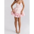 thumbnail image 6 of Women Satin Short Corset Mini Dress Sleeveless Sweetheart Neckline Ruffle Party Dress Summer with Pockets Pink S, 6 of 9