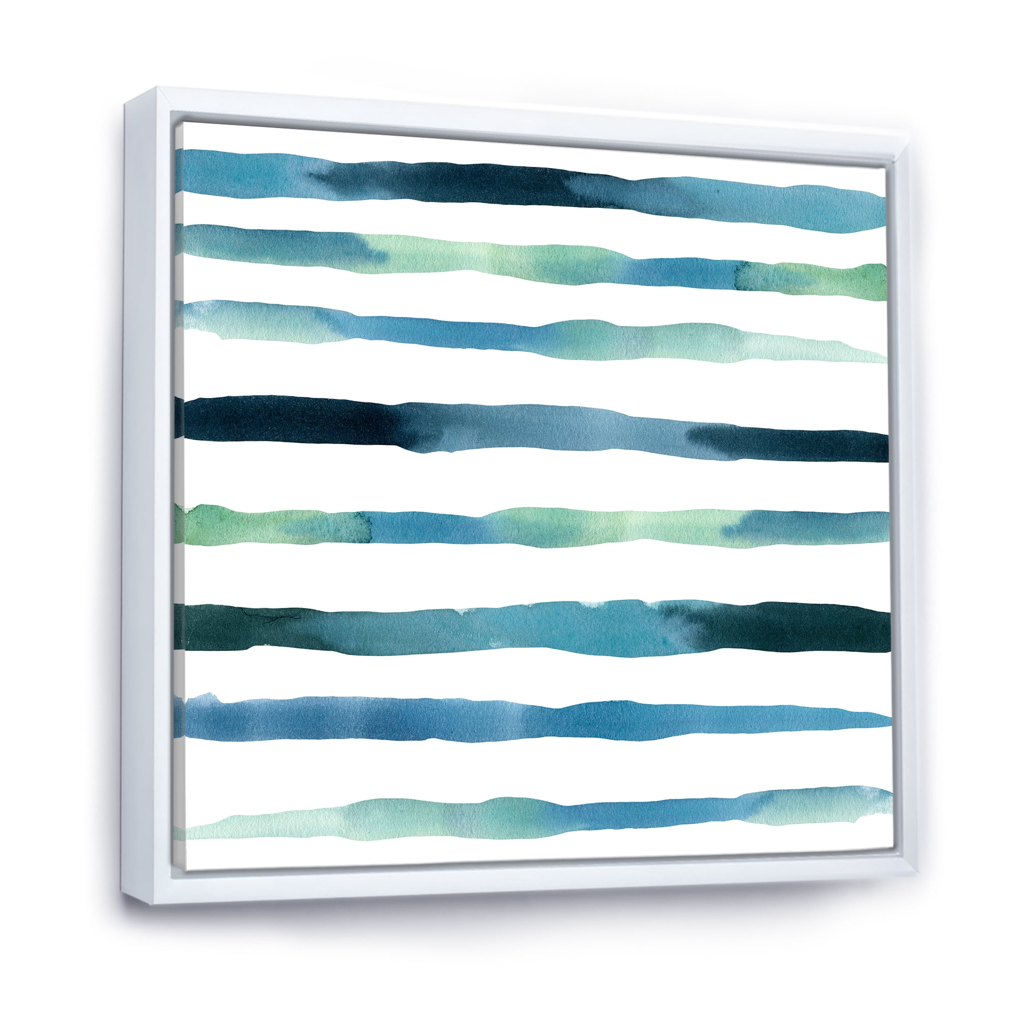 Designart 'Dark Blue Verticals Aquatic ' Modern Framed Canvas Wall Art Print