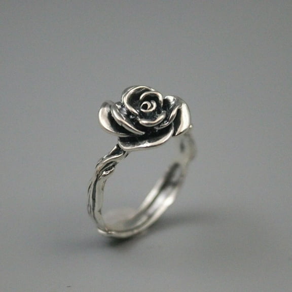 K-KED 925 Sterling Silver Ring For Women Personality Vintage Rose Flower Ring 5-9