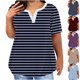 thumbnail image 1 of Fiudx Camisas de Mujer Blusas Informales de Gran Tamaño para Mujer, Camiseta con Botones Estampados a Rayas, Top de Manga Corta con Cuello En V y Bolsillo Falso, 1 of 5