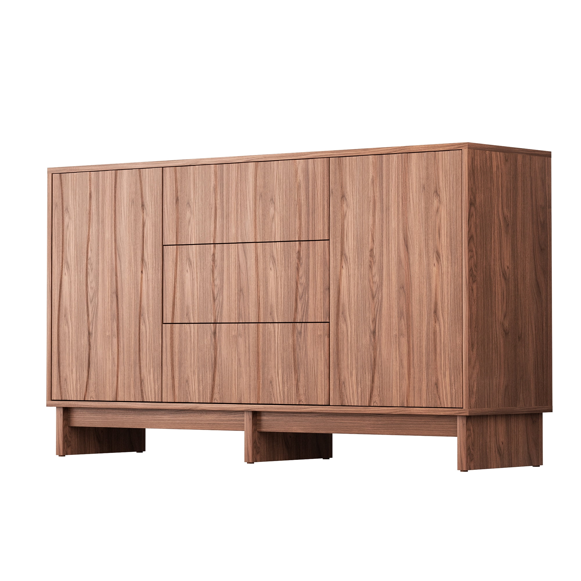 Leumius 47.2" Buffet Sideboard with 2 Doors and 3 Drawers, Walnut Finish with Stripe Grain Texture, Farmhouse Storage Cabinet for Dining Room Living Room Hallway
