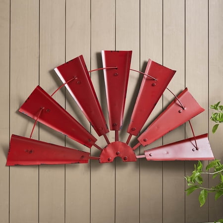 Glitzhome-Glitzhome Farmhouse Rustic Wind Spinner Wall Decor32x16-FanRed