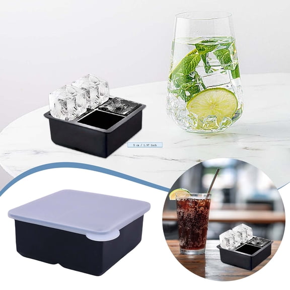 Large Ice Cube Trays for , 4 Cavity Big Silicone Ice Cube Tray, 4.5 Inch Square Ice Cube Mold for Bourbon, Whisky, , Fashioned Drinks