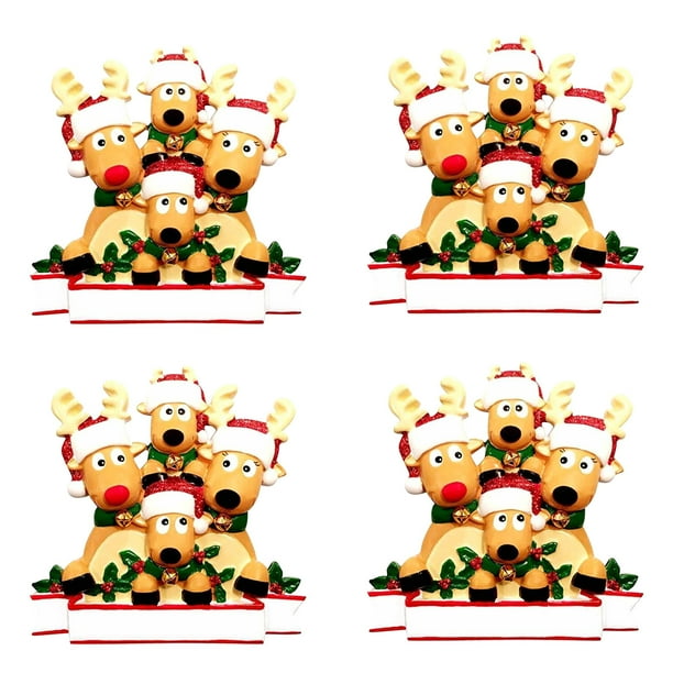 Hot6sl Ofertas Del Día Adorno Navideño de Familia de Renos con Bufandas Adorno Personalizado Adorno de Papá Noel