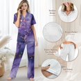 thumbnail image 4 of Yuyamidu Purple Texture Marble Women's Summer Pajamas Short Sleeve V-Neck Top & Loose Long Pants, Lightweight Sleep Set with Pockets, 4 of 7