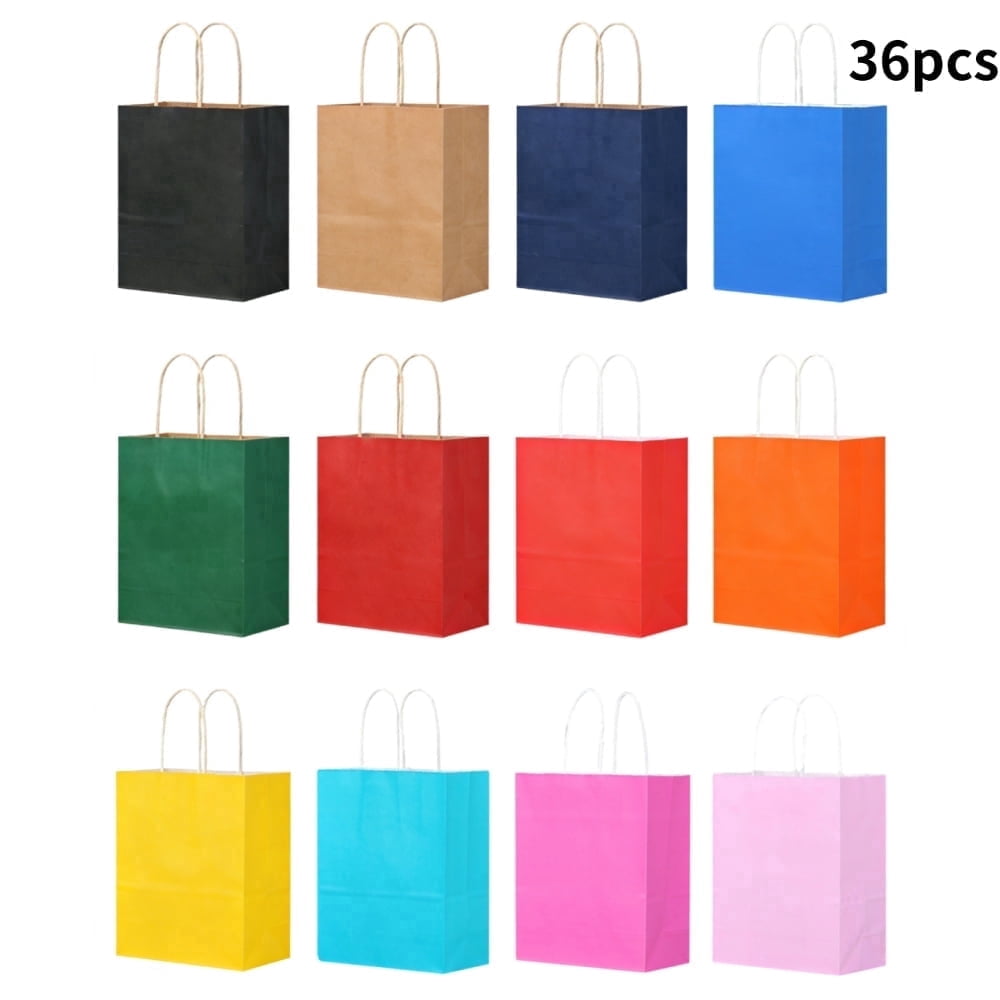 Tyasoleil 36Pcs Paper Gift Bags With Handles, 12 Colors Kraft Paper Party Favor Bags, Medium Size 10.6"x8.3"x4.3"