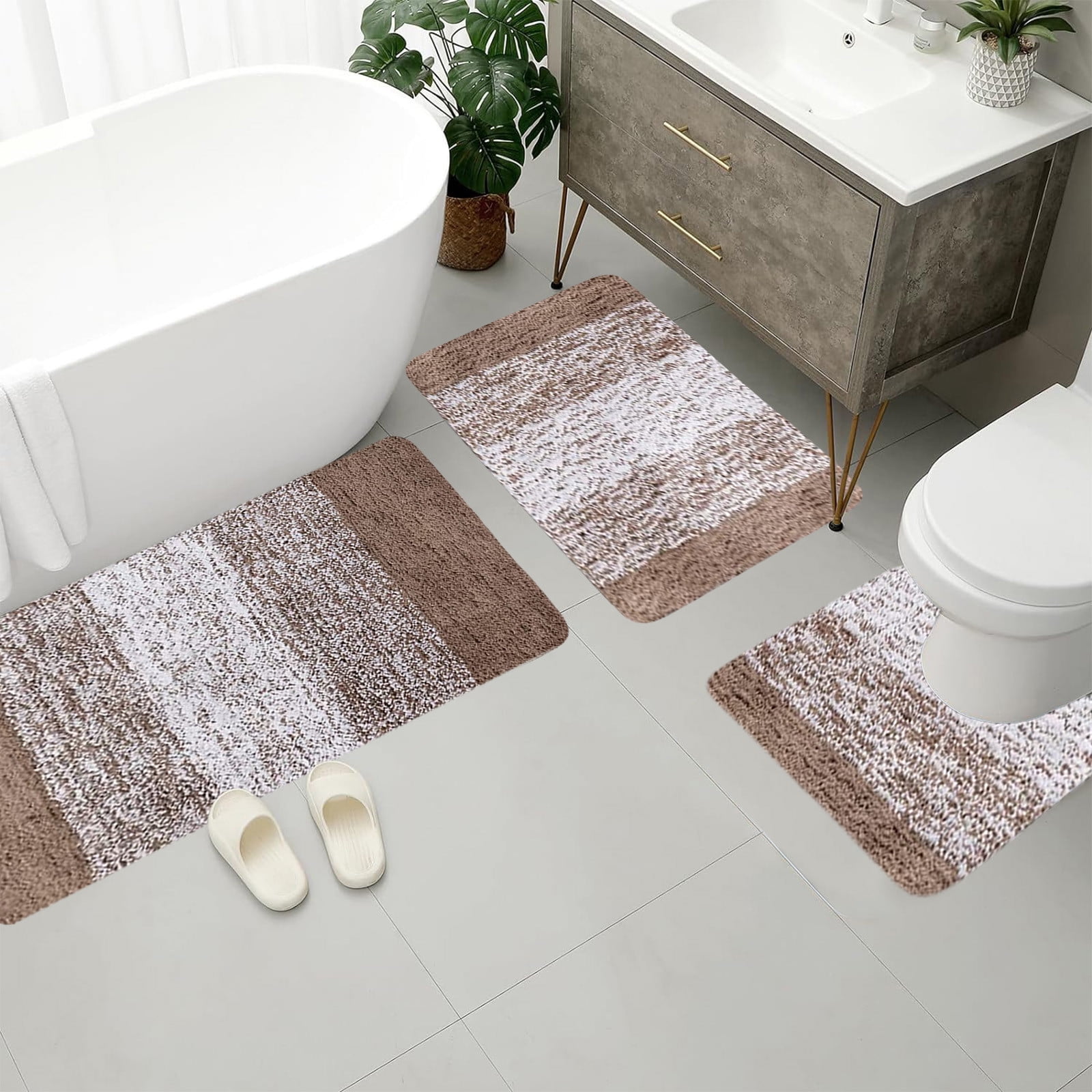 4 Piece Bathroom Rug Set with Toilet Lid Cover Ultra Soft Absorbent Non-Slip Bath Mats Contour Rug,Brown