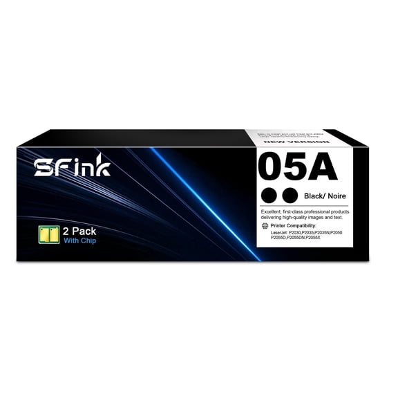 05A 05X Toner Cartridge 2-Pack Black Compatible for HP05A CE505A 05X CE505X for LaserJet P2035 P2035N P2055DN P2030 P2050 P2055X P2055D Printer Ink