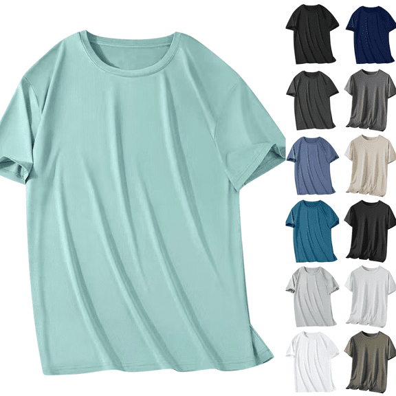 Paiwinds Men’s Round Neck Solid Short Sleeve Tee Polyester Lightweight Summer,Casual Daily Relaxed,S-5XL 5 Colors
