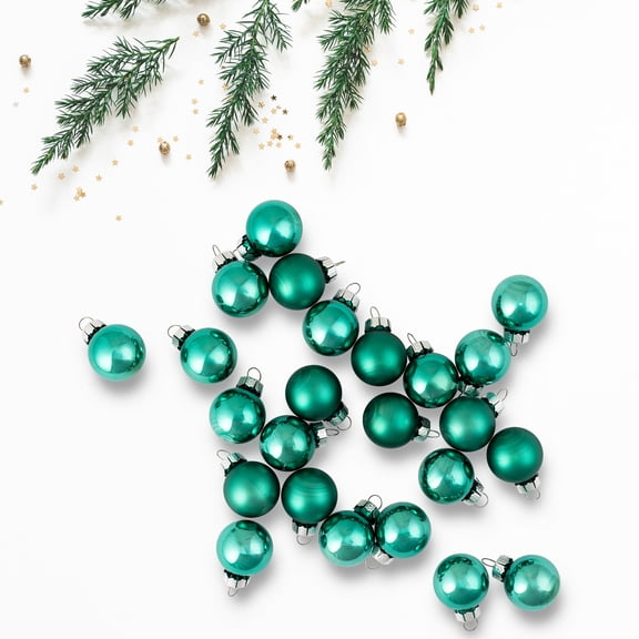 Northlight 2-Finish Mini Christmas Glass Ball Ornaments - 1" (25mm) - Green - 24ct