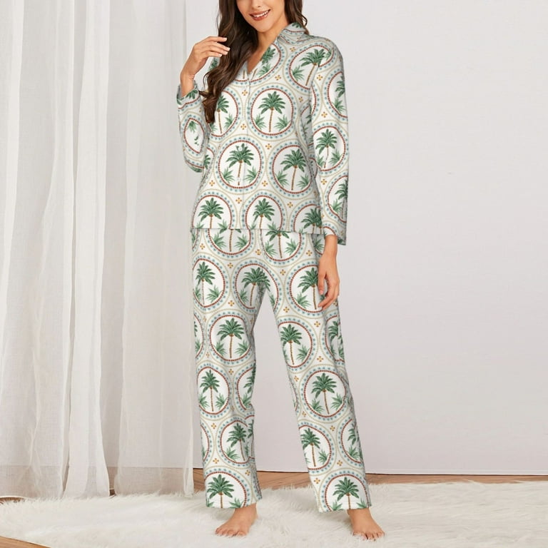 Hirioo palm trees for Women's Pajama Sets Piece Pjs Women's Long
