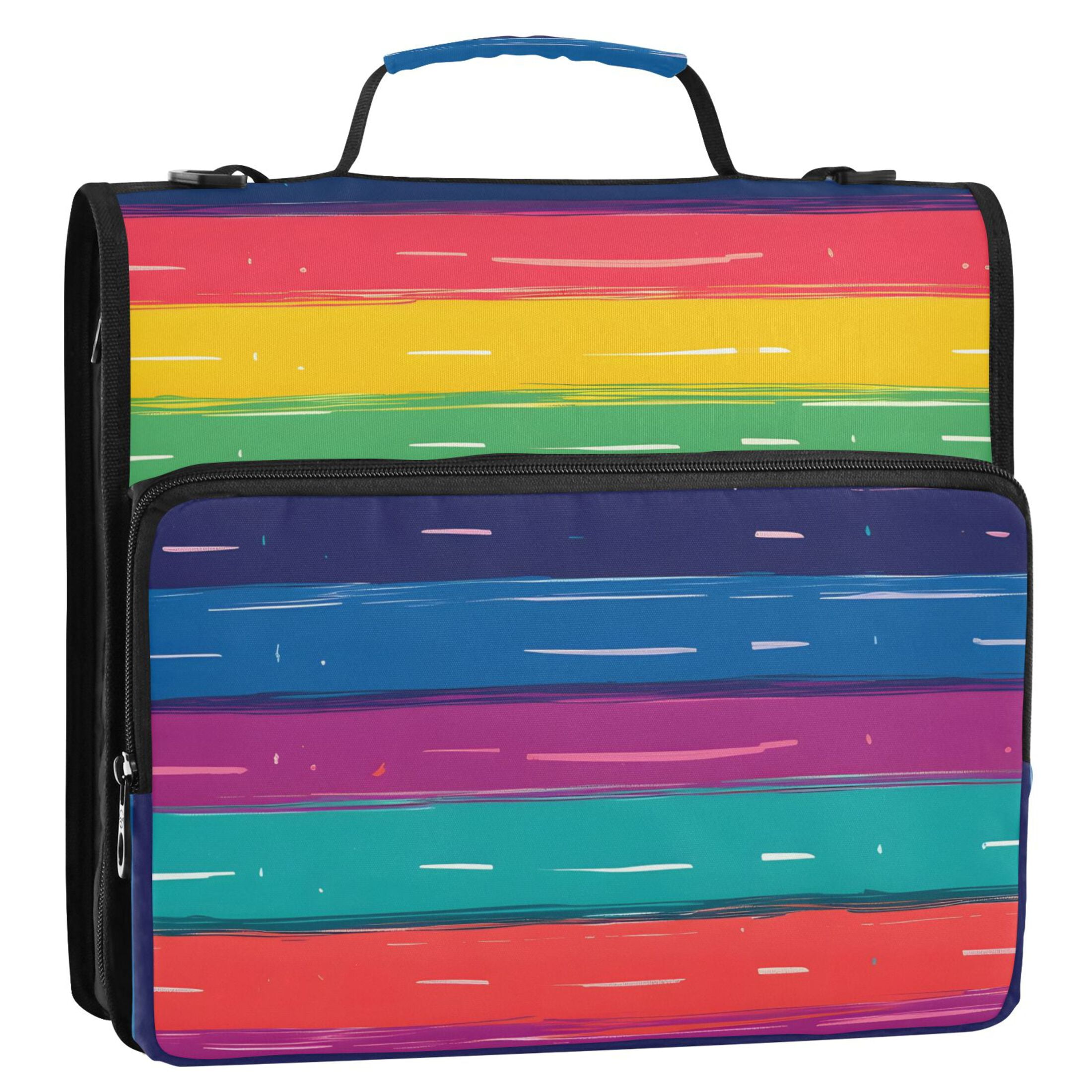 ALAZA Zipper Binder Rainbow Stripes Pattern 3 Ring Trapper Keeper File Folder Organizer Bag
