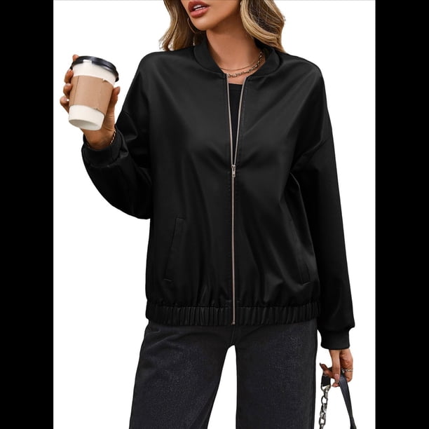 Chaqueta Informal de Sintético para Motocicleta, de Corta y Larga, para Mujer Negro S