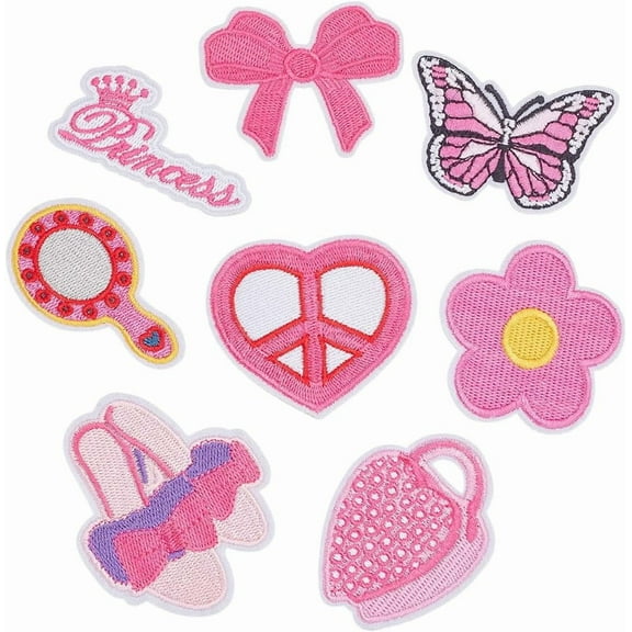 16Pcs Pink Iron on Patches 8 Style Cute Vintage Preppy Patches Embroidery Applique