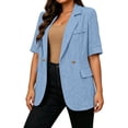 thumbnail image 3 of GERsome Blazers for Women Short Sleeve Lapel Open Front Business Casual Suit Jacket Work Blazer Light Blue M, 3 of 6