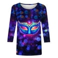 thumbnail image 4 of Aloohaidyvio Mardi Gras Women Clothing ,Women's Casual 3/4 Sleeve T-Shirts Round Neck Cute Summer Tops Basic Tees Fall Mardi Gras Blouses, 4 of 5