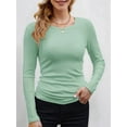 thumbnail image 3 of Womens Ribbed Long Sleeve Crewneck Casual Slim Basic Shirts Fitted Knit Tops Sage Green XXL, 3 of 6