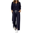 thumbnail image 2 of Xdegoge Womens 2 Piece Sweatsuits Half Zip Pullover Sweatshirt and Slit Wide Leg Pants Casual Lounge Sets Athletic Tracksuit, 2 of 9