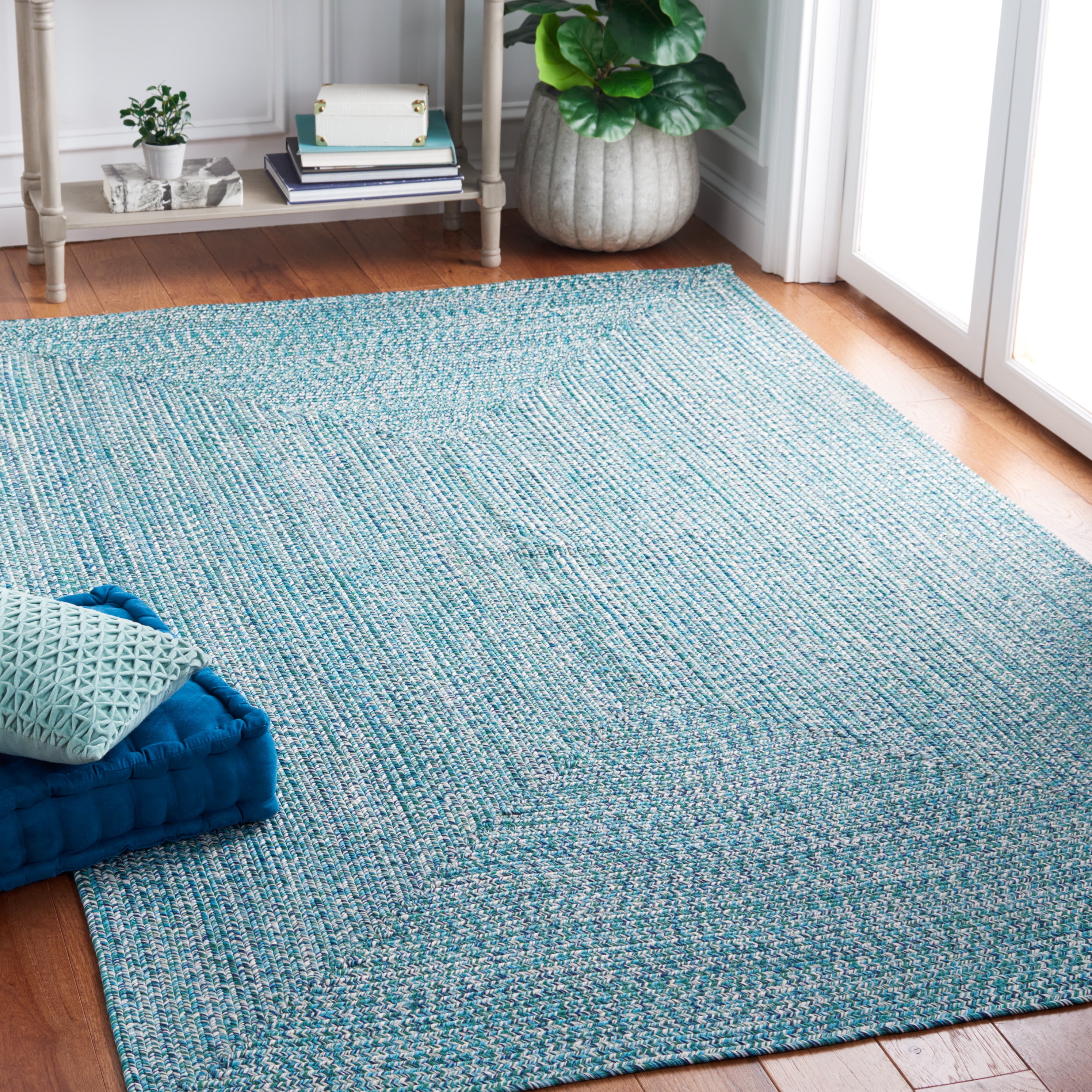 SAFAVIEH Braided Gino Distressed Machine Washable Reversible Area Rug, Teal/Green, 2'3" x 4'