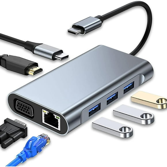 7-in-1 USB C 3.0 Multiport Adapter with 4K, HDMI, VGA, 100W PD and RJ45 Ethernet, Docking Station