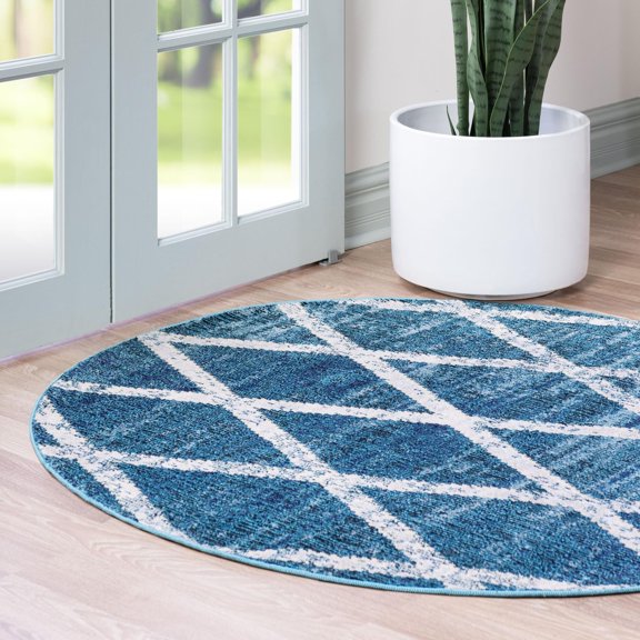 Unique Loom Starlight Collection Area Rug - Canopus (7' Round Navy Blue/Beige)