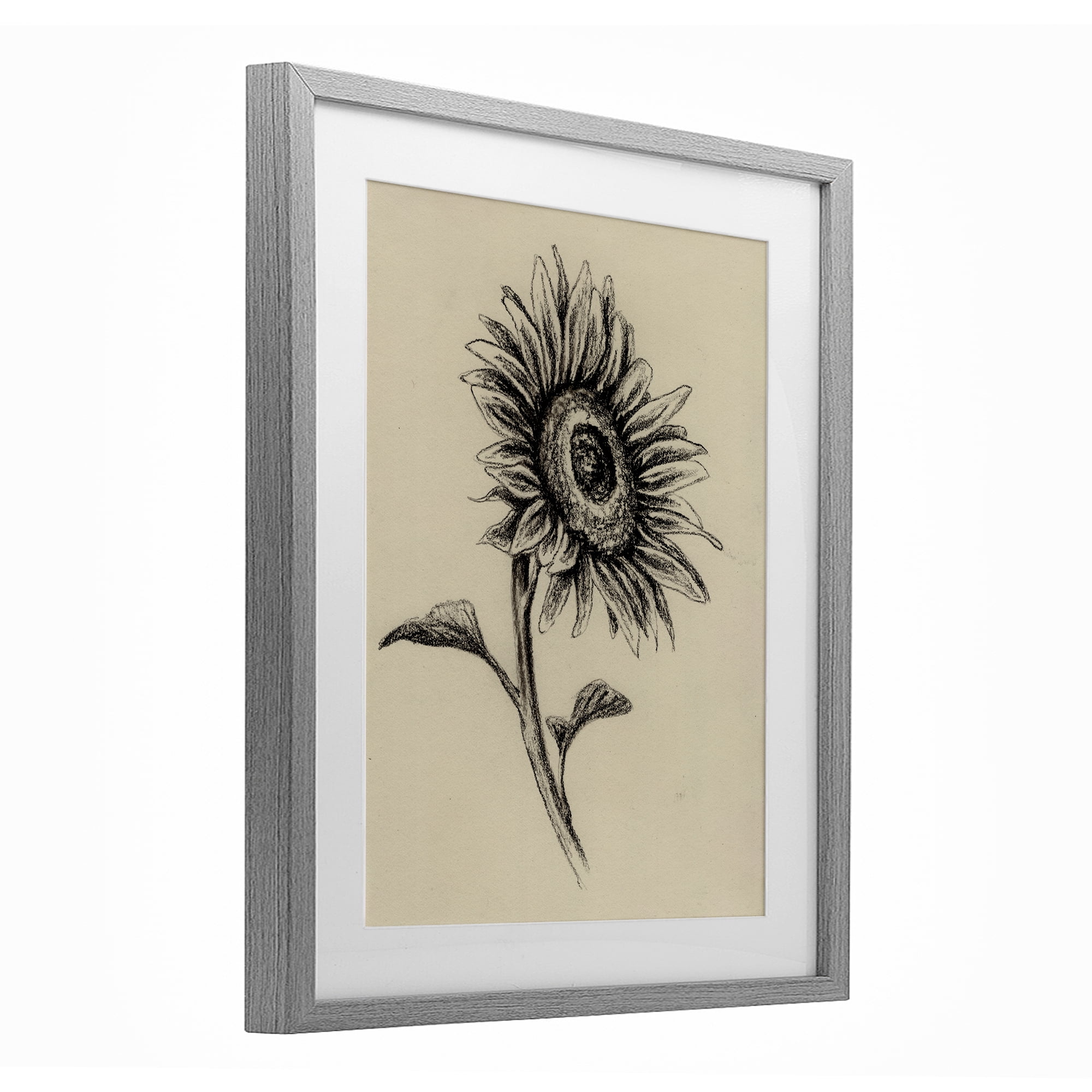 Stupell Industries Sunflowers in Charcoal Gray Framed Print Under Glass, design by Leah Noel Art