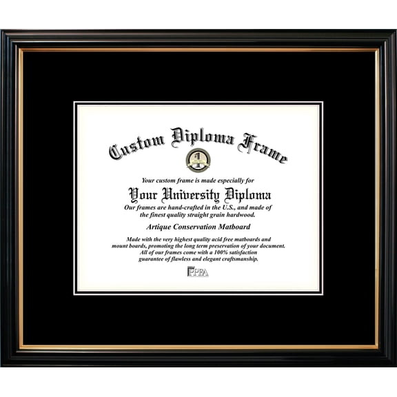 8.5x11 Petite Black Gold Trim, Double Black Mats-Certificate Frame