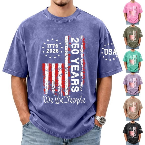 We the People 250 Anniversary USA Shirts for Men American Flag T-Shirt 4th of July Shirt 250 Years Birthday Patriotic Mens Tops Army Green L