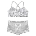 thumbnail image 3 of Vxuxlje Girls 2PCS Ballet Dance Crop Outfits Shiny Sequins Criss-Cross Back Tank Top Bottoms Set Silver 10, 3 of 5