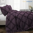 thumbnail image 2 of HNB Store 3pc Duvet Cover Set | Microfiber Made | Twin/Twin-XL Size Duvet Cover with 2 Pillowcases | Plum | Diamond Ruffle, 2 of 7