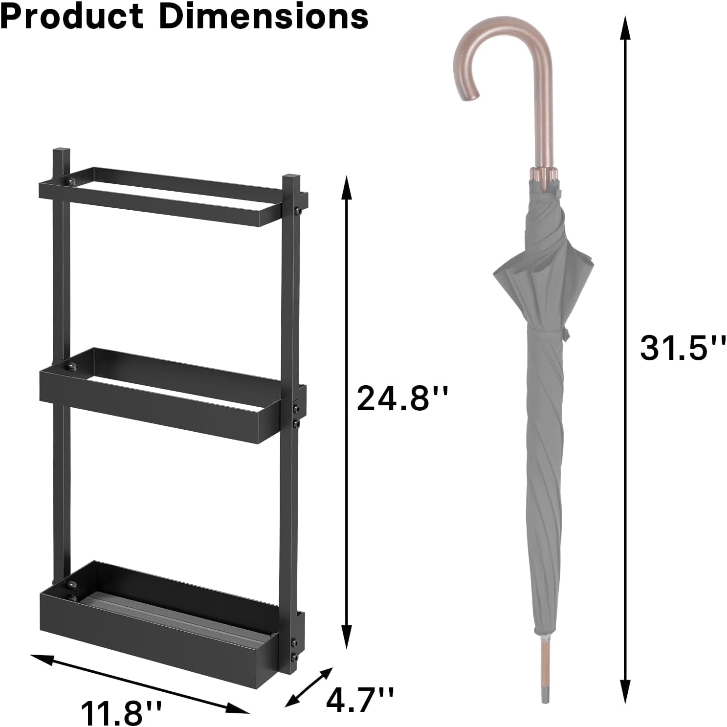 Umbrella Stand with Drying Stone, Steel Holder Rack, Organizer for Entryway, Mudrooms, Office, Black