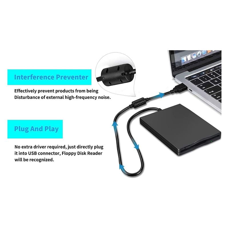 USB Floppy Disk Reader Drive 3.5In External Portable 1.44 MB FDD Diskette Drive for 7 8 2000 XP Vista PC Laptop