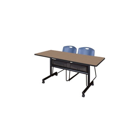 Regency Kobe 60 x 24 in. Flip-Top Privacy Nesting Table- Noble Oak 2 Zeng Stack Chairs- Blue