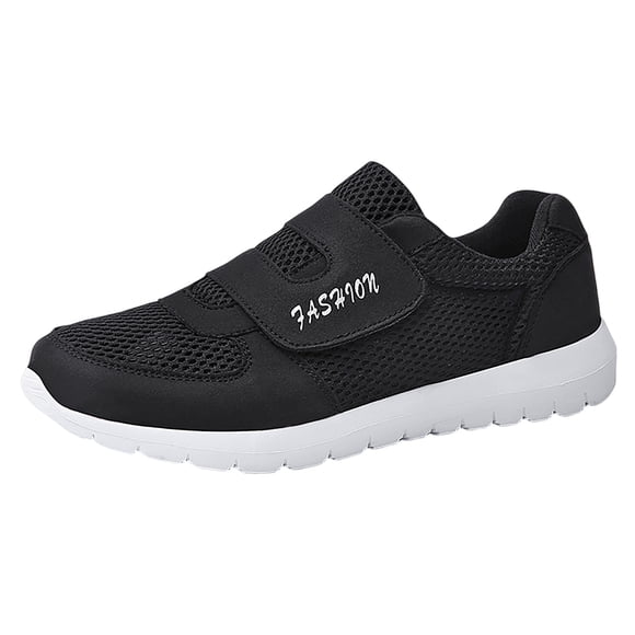 Men's Fashion Dress Sneakers Men's Sneakers Hook Loop Solid Color Fly Woven Mesh Breathable Running Shoes Male Shoes(Black,10)
