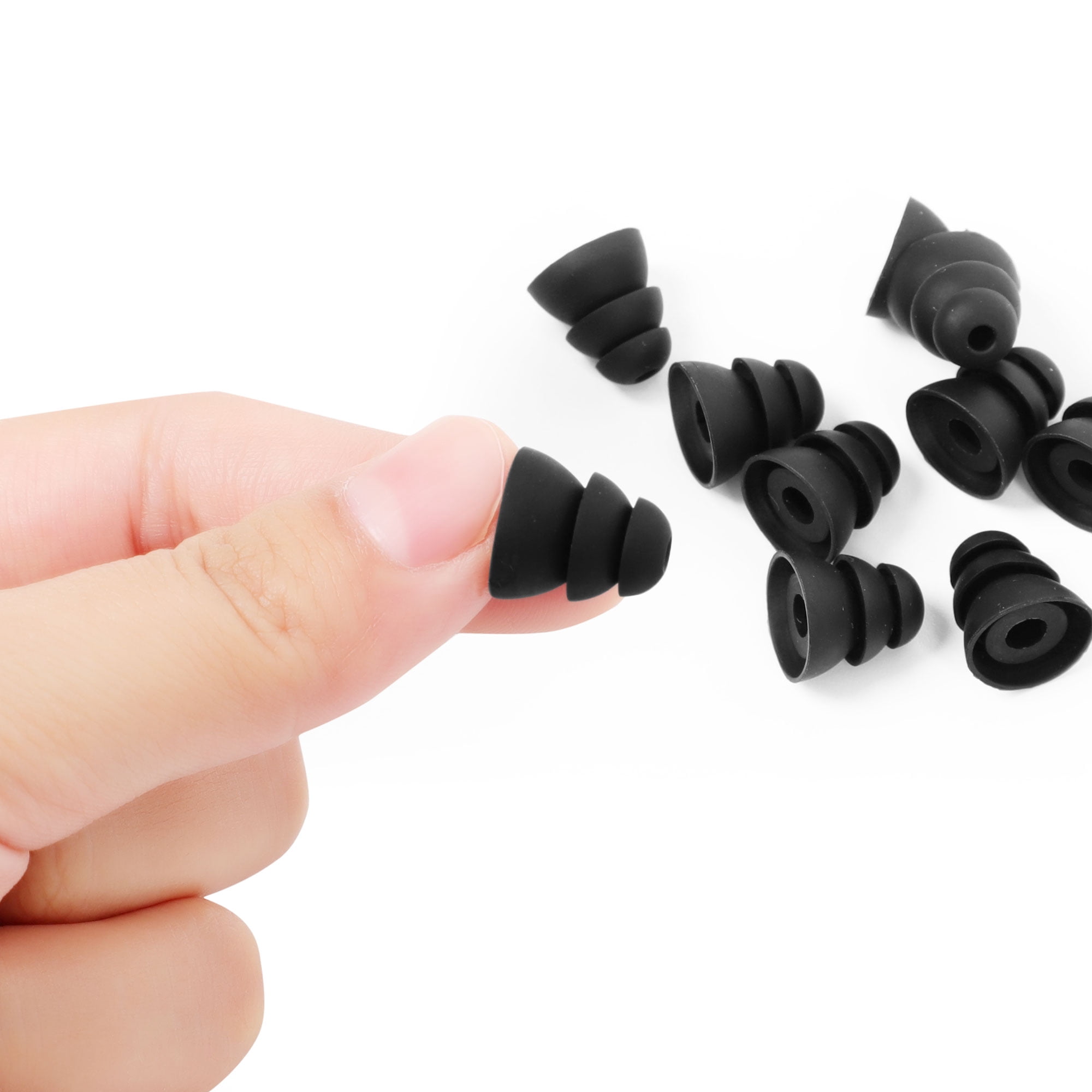 Unique Bargains Black 10pcs Silicone Earbuds 3 Flange Earbud Tips Fit 4mm-5mm Earplugs