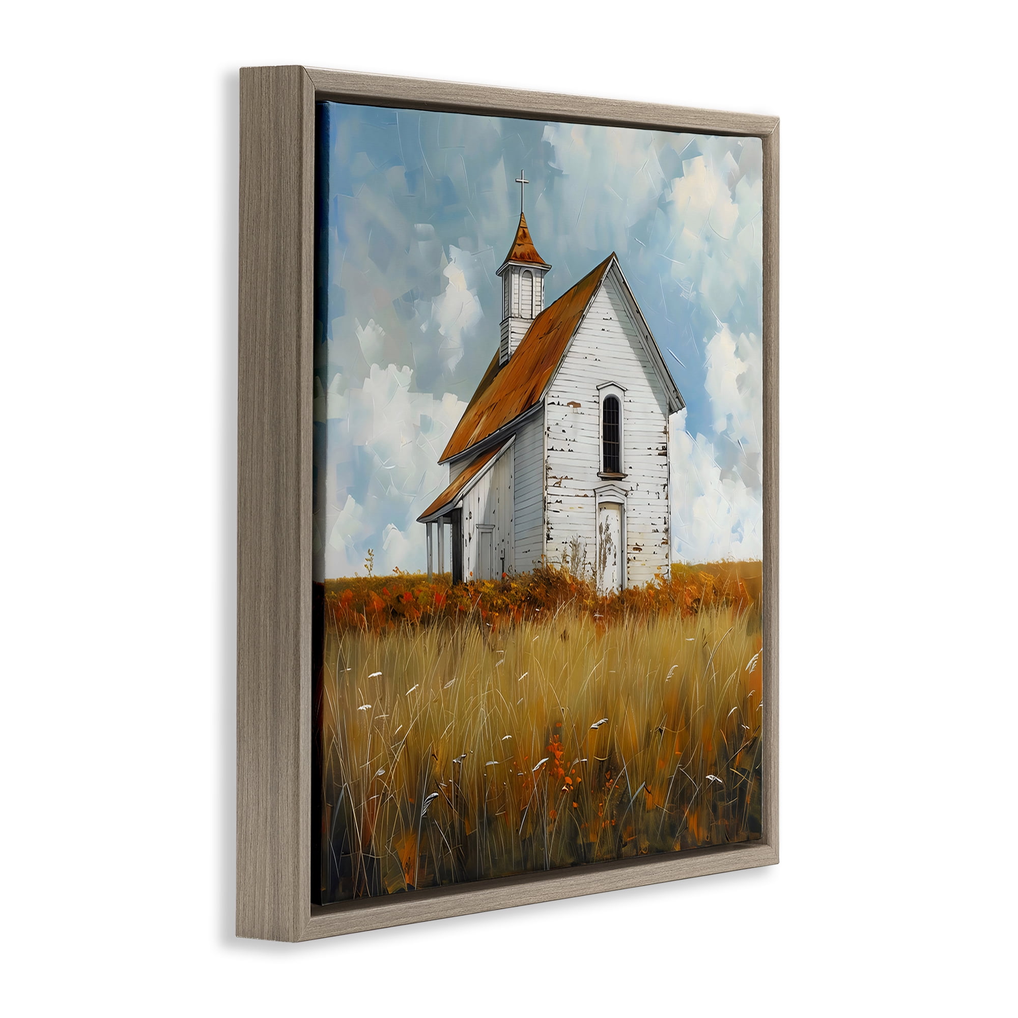 Stupell Industries Rustic Church in Field Brown Framed Floater Canvas Wall Art, design by Creative Studio