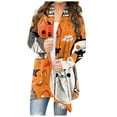 thumbnail image 2 of Women Halloween Cardigan Fashionable Pumpkin Animal Cat Printing Jacket Long Sleeve Coat Female Autumn Winter Clothes, 2 of 6