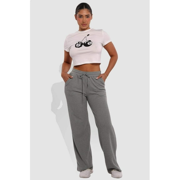 Waffle Fleece Lined Straight Leg Sweatpants - Light Heather Gray