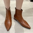 thumbnail image 2 of Aayomet Snow Boots for Women Leather Solid Color Autumn Thick Sole Square Heels Zipper Short Booties Pointed Toe (Brown, 6.5), 2 of 5