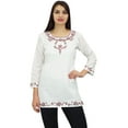 thumbnail image 1 of Phagun Women's White Cotton Round Neck Embroidered Ladies Tunic Blouse Top - 6, 1 of 9
