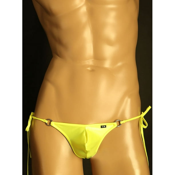 Tanga de hombre de seda de hielo, anillo de acero elástico, cinturón largo y delgado, cintura baja, sexy, bolsa convexa en U, pantalones T para hombre, cintura ajustable