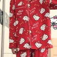 thumbnail image 4 of Sanrio-Pijama Rojo de Hello Kitty para mujer, ropa de dormir, Tops de manga larga, pantalones, traje de algodón para el hogar, conjuntos de moda para mujer, 4 of 4