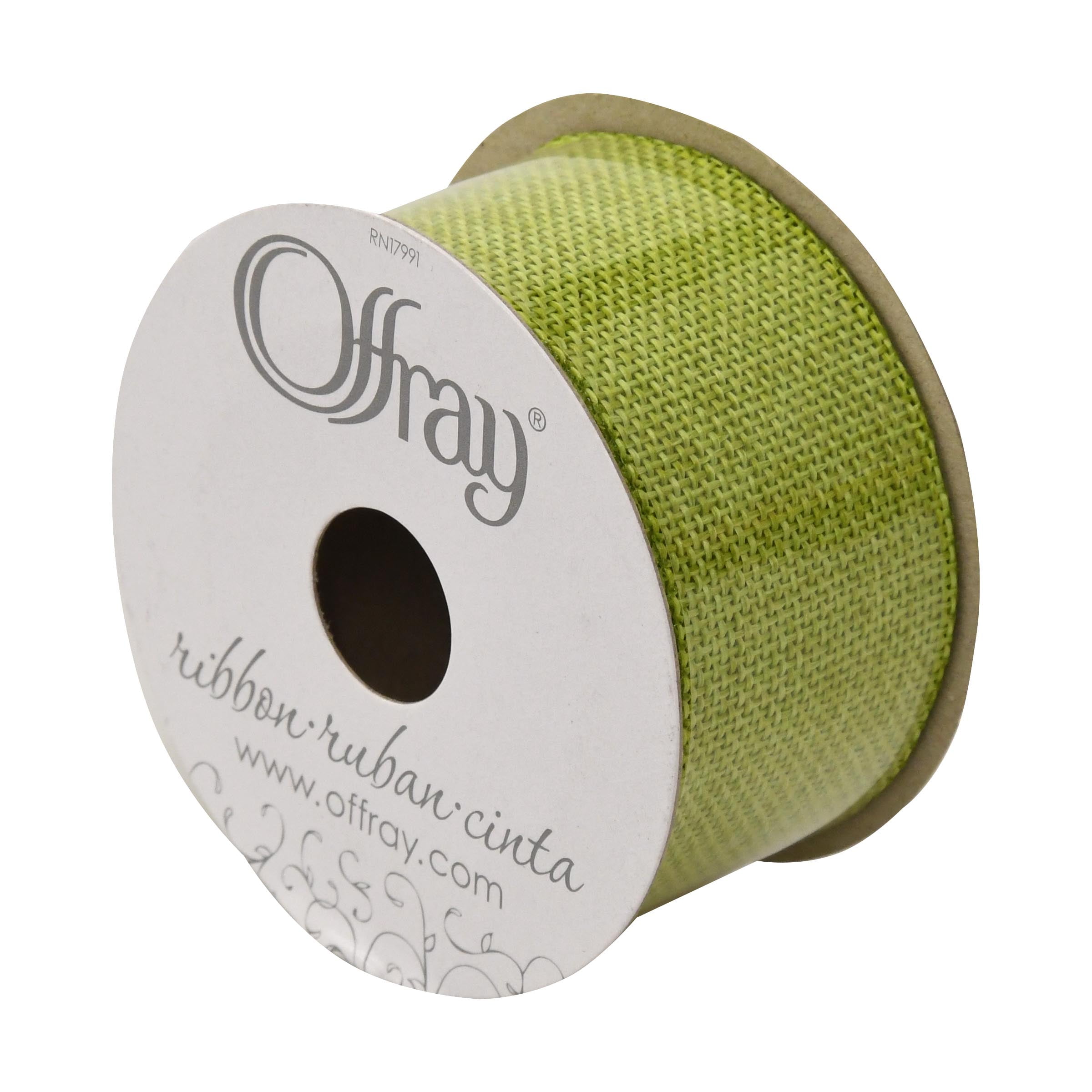 Offray Ribbon, Lemongrass Green 1 1/2 inch Woven Burlap Woven Ribbon, 9 feet