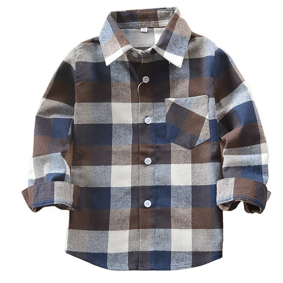 Boys and Girls Flannel Plaid Shirts Long Sleeve Button Down Lapel Jacket with Pocket Kids Comfy Fall Outwear