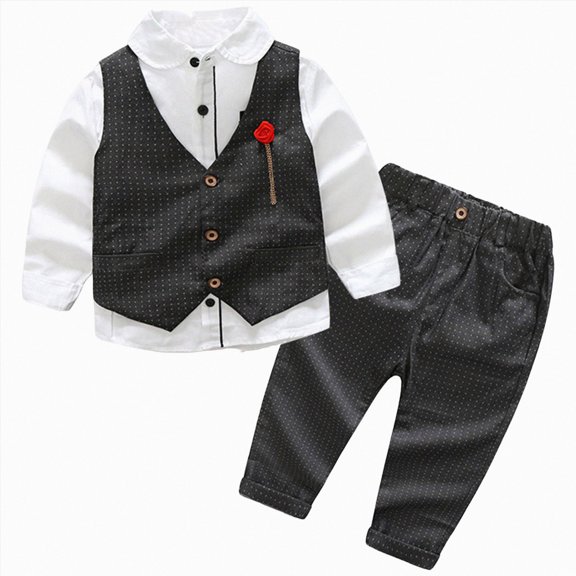 4-5 Years Toddler Kids Boys Suit 3Pcs Set 12 18 Months 2T 3T 4T 5T 6T 7T Kids Long Sleeve Formal Dress Shirt with Bowtie Vest Pants Set Tuxedo Wedding Party Outfits Kids Boys Winter Outfits,Blue